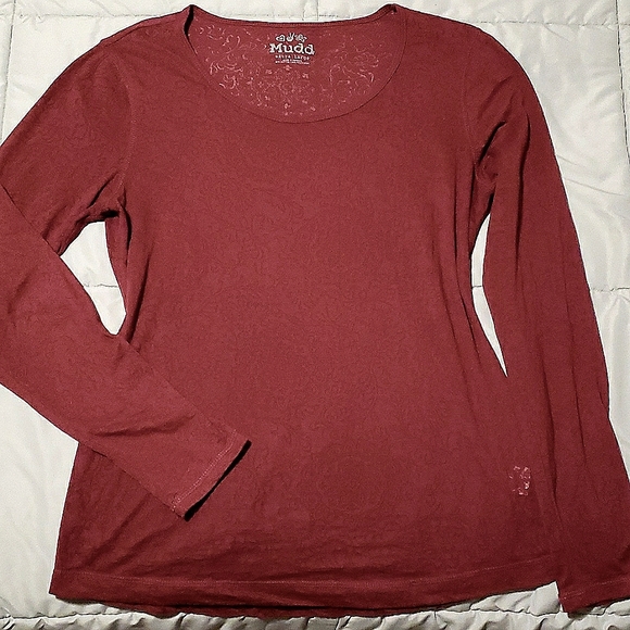 MUDD Burnout Filigree T-shirt Long Sleeve Burgundy Red Size XL - Picture 1 of 6